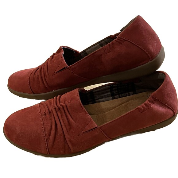 Earth Origins Shoes Flex Flat Fara Slip On Comfort Cushioned Red Nubuck 8 Boho - Picture 2 of 5